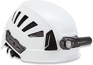 The Suprabeam M6r is mounted on the protective helmet